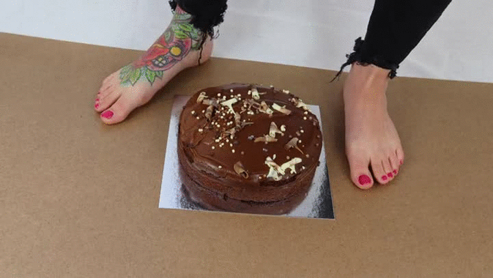 Crush cake with bare feet