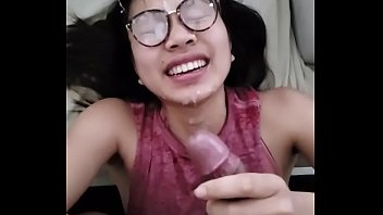 Adorable asian with glasses sucks gets